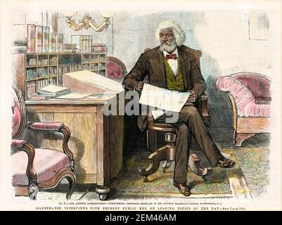 Frederick Douglass (1818-1895), in the District Marshall’s Office, Washington DC, print by Frank Leslie's Illustrated Newspaper, circa 1879 Stock Photo