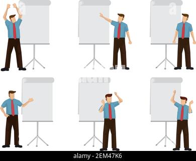 Set of businessman giving a presentation. Isolated vector cartoon illustration. Stock Vector