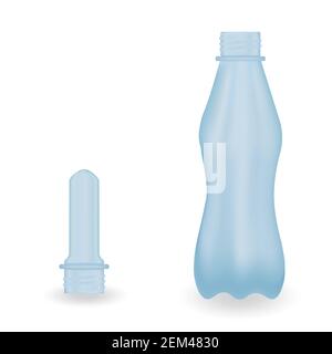Raw material for plastic bottle and a PET bottle after the blowing process on white background. Vector illustration design Stock Vector