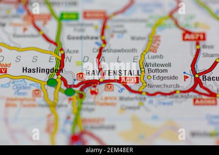 Rawtenstall shown on a road map or geography map Stock Photo