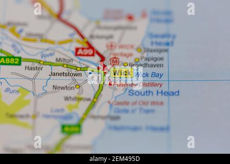 Wick Shown on a road map or Geography map Stock Photo - Alamy
