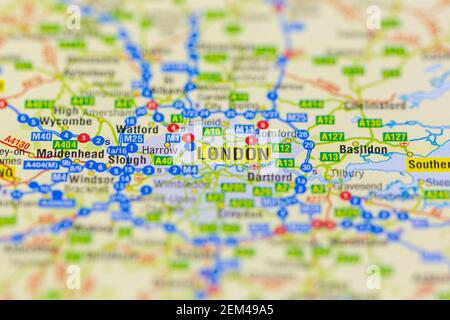 London shown on a Road map or a geography map Stock Photo - Alamy