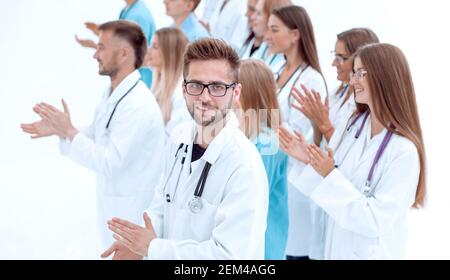 side view. a group of applauding doctors looking at the camera Stock Photo