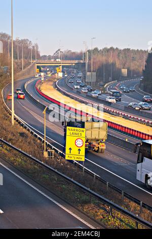 The M27 undergoing conversion to a smart motorway at junction 4 with the M3 near Southampton in February 2019. Stock Photo