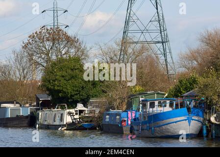 Boats on the River Lea near Tottenham Hale, North London UK Stock Photo