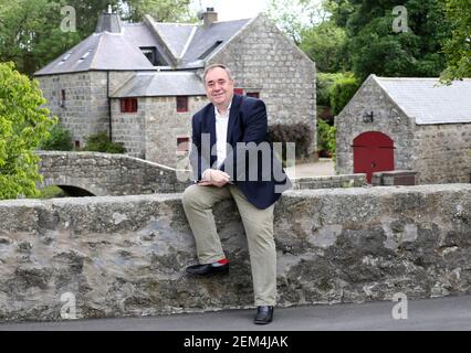 SNP politician and former First Minister of Scotland Alex Salmond, pictured outside his home, a former mill, in Strichen, Aberdeenshire, Scotland, UK Stock Photo