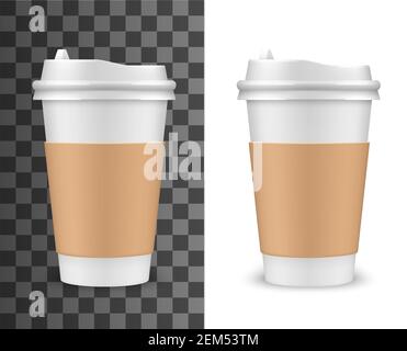 Vector realistic paper coffee cup isolated on white background. 3d plastic blank  cup mockup for cafe, shop, restaurant brand identity design, drink,  lemonade, fresh juice 10 eps Stock Vector