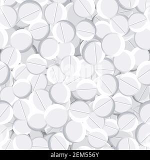 Medical tablets, white pills isolated seamless pattern. Vector pharmaceutical round pills, pain killer and aspirin. Drug tablets, vitamins capsules, p Stock Vector
