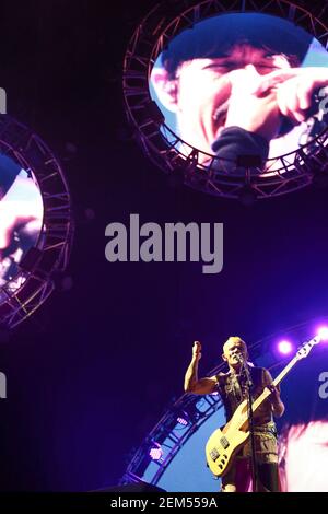 Flea (real name Michael Peter Balzary) of The Red Hot Chili Peppers headlining the Saturday night at the 2016 Reading Festival. Picture date: Friday A Stock Photo