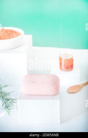 Natural soap with rosemary, honey and Red clay Stock Photo