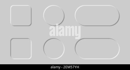Neomorphic buttons set. Design for websites, mobile menu, navigation and apps. Stock Vector