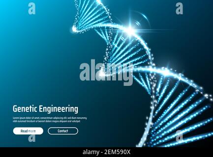 Genetic engineering glittering DNA structure web application or web page template. Vector RNA helix, chromosome cell molecule, genetics molecular chai Stock Vector