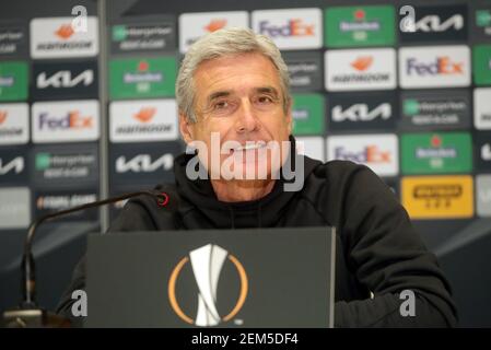 Kyiv, Ukraine. 24th Feb, 2021. KYIV, UKRAINE - FEBRUARY 24, 2021 - Head coach of FC Shakhtar Donetsk Luis Castro attends the pre-match news conference before the UEFA Europa League Round of 32 2nd leg game against Maccabi Tel Aviv FC scheduled for the NSC Olimpiyskiy on February 25, Kyiv, capital of Ukraine. Credit: Ukrinform/Alamy Live News Stock Photo