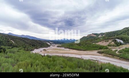 Aerial Alaska.  Healy, Alaska. Stock Photo