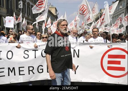 demonstration of April 25, anniversary of Italy's Liberation from the nazifascism; Gino Strada, founder of the humanitarian organization Emergency Stock Photo