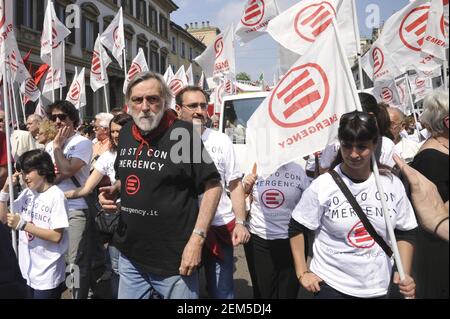 demonstration of April 25, anniversary of Italy's Liberation from the nazifascism; Gino Strada, founder of the humanitarian organization Emergency Stock Photo