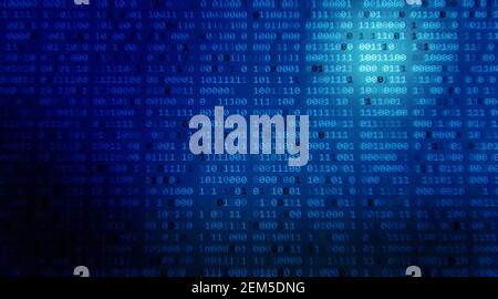 Abstract technology binary code background in color blue, matrix backdrop with numbers. Digital binary data and secure data concept in view front. Stock Photo