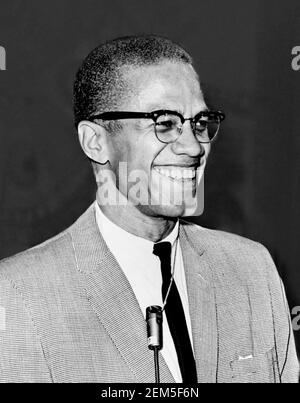 Malcolm X. Portrait of the Muslim human rights activist Malcolm X ( b. Malcolm Little, 1925-1965), 1964 Stock Photo