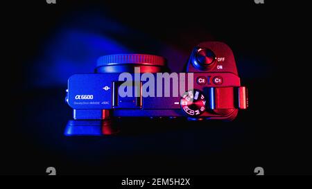 Brand New camera Body with neon lights.  Stock Photo