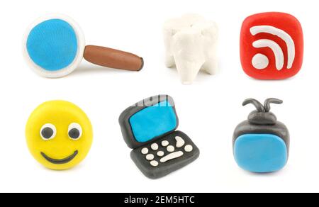 Plasticine icon set isolated on a white background Stock Photo