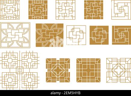 Chinese square frame and outline elements. Oriental decorations Stock Vector