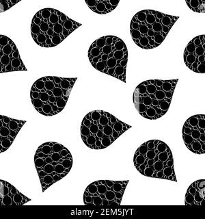 Abstract water drop and bubble vector seamless pattern background. Black and white backdrop with large rain drops containing small bubbles. Monochrome Stock Vector