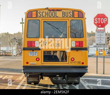 Image of the back of a school bus Stock Photo