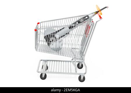 Shopping cart with dental curing light photopolymer lamp. 3D rendering isolated on white background Stock Photo