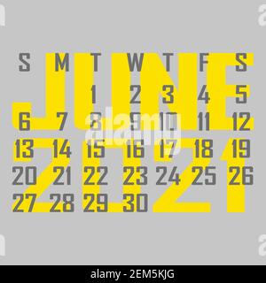 Letter calendar for June 2021. The week begins on Sunday. Time, planning and schedule concept. Flat design. Removable calendar for the month. Vector i Stock Vector