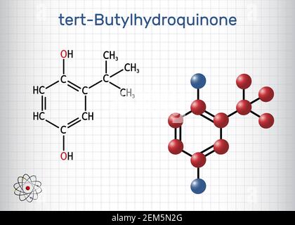 TBHQ, tert-Butylhydroquinone, tertiary butylhydroquinone molecule. It ...