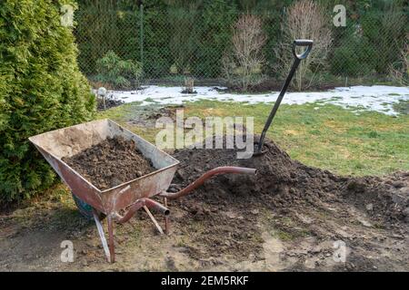 Spring cleaning work in the garden. Stock Photo