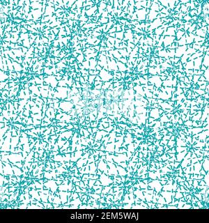 Crazy faux stitch seamless vector pattern background. Modern needlework abstract random seam aqua blue white backdrop. Embroidery burlap weave modern Stock Vector