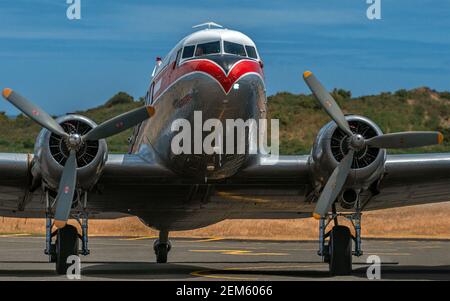 The classic shape 1940's Douglas DC3 Dakota airliner, seen here as Skyliner Kaitia, in the livery of the National Airways Corporation of New Zealand. Stock Photo