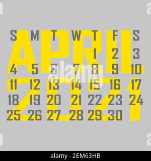 Letter calendar for April 2021. The week begins on Sunday. Time, planning and schedule concept. Flat design. Removable calendar for the month. Vector Stock Vector