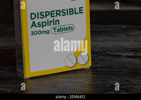 A packet of dispersible aspirin tablets. Stock Photo