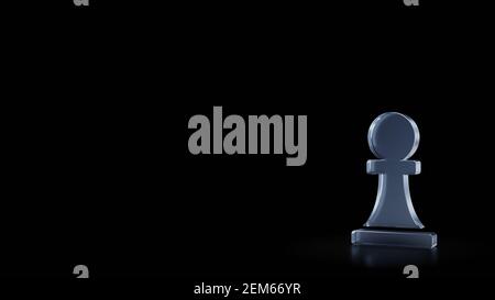 3d rendering of frosted glass symbol of chess pawn figure isolated on black background with blurry reflections on the floor Stock Photo
