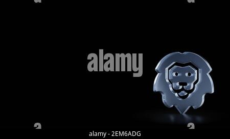 3d rendering of frosted glass symbol of lion head wild animal isolated on black background with blurry reflections on the floor Stock Photo