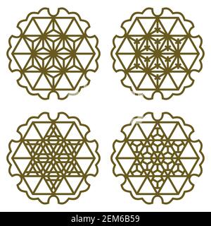 A set of four design elements using the Japanese style of Kumiko zaiku. For laser cutting . Stock Vector