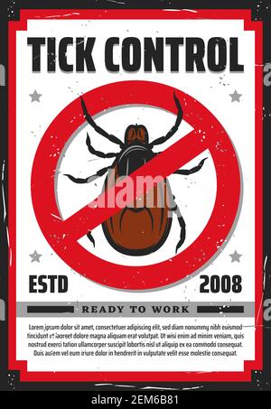 Pest control service vector design of tick insect warning or forbidden sign. Stop mite parasites, Lyme disease and encephalitis precaution, healthcare Stock Vector