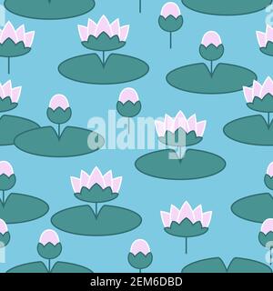 Floral seamless pattern with flowers water lilies. Vector illustration EPS10. Stock Vector