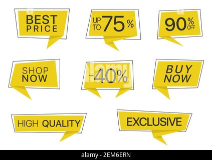 Yellow trendy paper label set Stock Vector