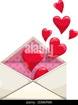 Open envelope full of hearts isolated Valentines day message. Vector letter, love correspondence symbol Stock Vector