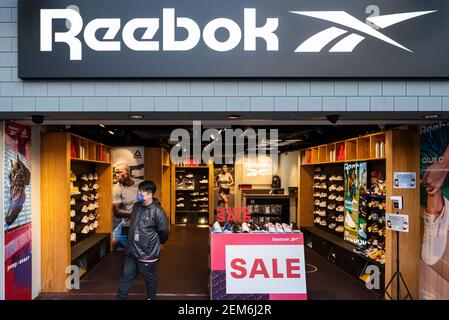 German multinational footwear company Reebok store is in Hong Kong Stock Photo Alamy