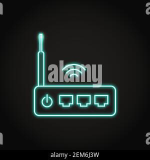 Neon wifi router icon in line style. Internet service wireless modem equipment. Vector illustration. Stock Vector
