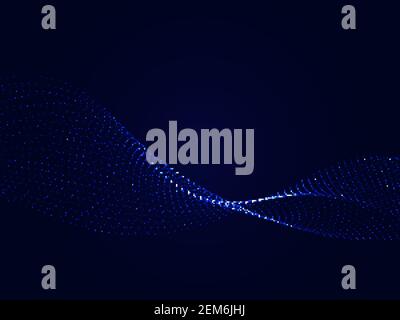 Vector design element. Flowing particle waves. Abstract background Wave of blue particles Digital data structure composed of dotted elements Stock Vector