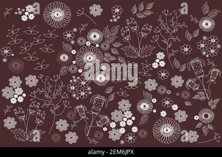 a spring pattern with different flowers and leaves background Stock Vector