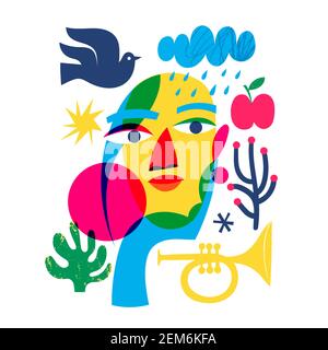 Abstract modern style line art woman portrait design. Stock Vector