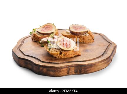 Tasty sandwiches with fig on white background Stock Photo