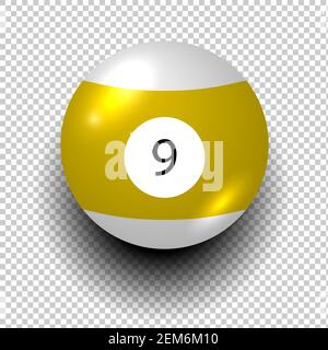 Billiard ball number 9. Yellow color. Isolated wind object on transparent background. EPS 10 Stock Vector