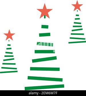 New year chirismas tree icons set illustration. Green fir silhouettes line. Stock Vector